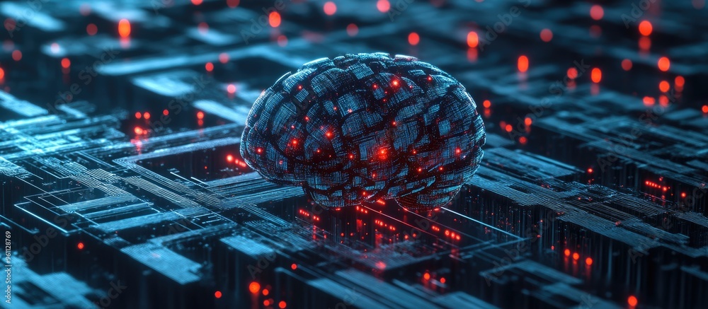 Poster artificial intelligence concept featuring a brain design automation and machine learning in business