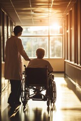 Compassionate Care: Elderly Patient's JourneySupportive Healthcare Worker in Warm Hospital Setting