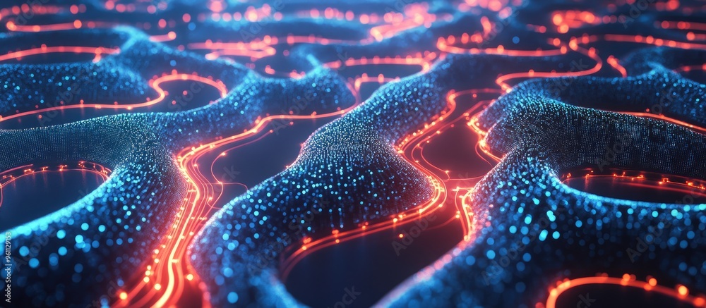 Poster artificial intelligence and big data concepts represented through neon light pulses showcasing an ab