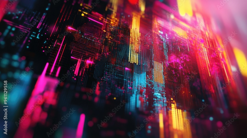 Poster abstract digital design featuring a glitch effect and error patterns