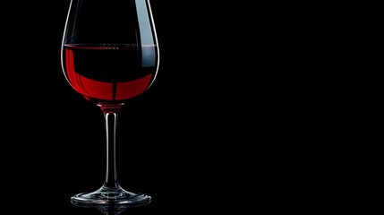 Glass of red wine on a black background.