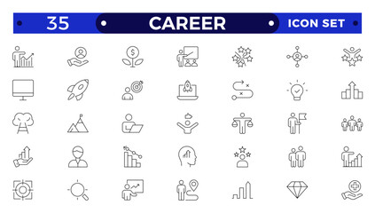 Career web icons set. Growth and success - simple thin line icons collection. Containing career progress, growth profit coaching, business people, tutorship and more.