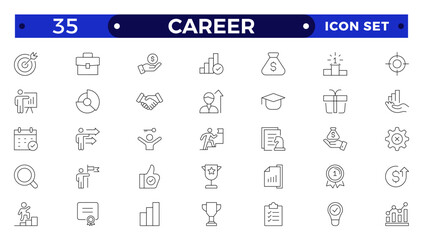 Career web icons set. Growth and success - simple thin line icons collection. Containing career progress, growth profit coaching, business people, tutorship and more.