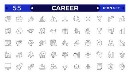Career web icons set. Growth and success - simple thin line icons collection. Containing career progress, growth profit coaching, business people, tutorship and more.