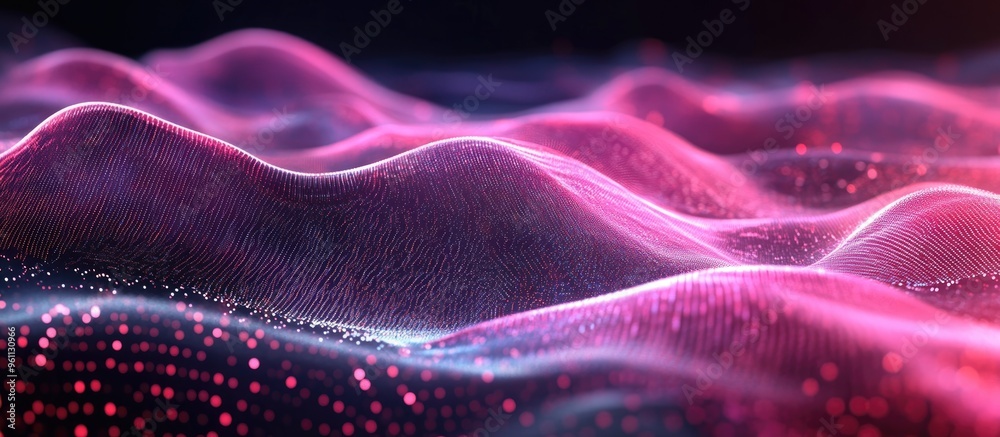 Poster abstract background featuring a futuristic wave of particles representation of big data 3d rendering