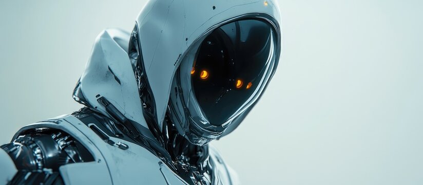 3D rendering of an alien robot featuring a large hooded head
