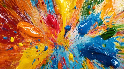 Balloon Filled with Paint Burst: A balloon filled with bright acrylic paint bursts in mid-air, capturing the paint flying in all directions.
