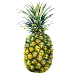 Fototapeta premium A vibrant pineapple with lush green leaves, showcasing its tropical charm, perfect for culinary and decorative uses.