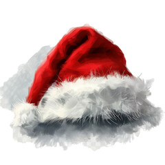 A vibrant red Christmas hat with fluffy white trim, perfect for holiday celebrations and festive gatherings.