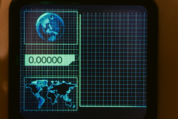 Digital Screen Display with Earth and World Map