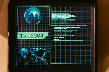 Digital Screen Display with Earth and World Map