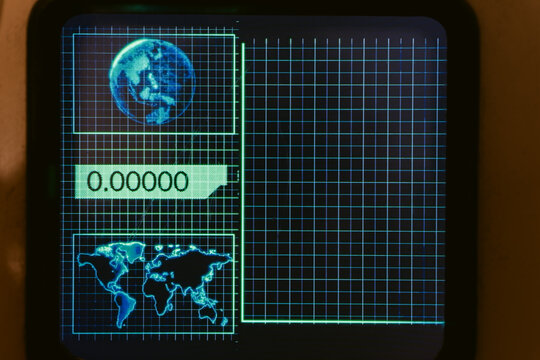 Digital Screen Display with Earth and World Map