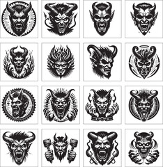 Black and white devil head silhouette design collection