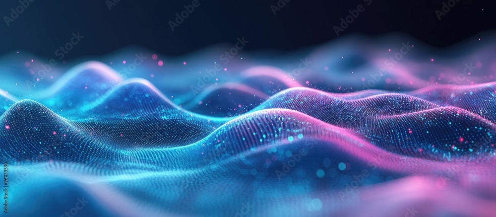 Poster blue wave light gradient texture background abstract digital backdrop featuring ai technology and bi