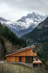 Serenity in Nature: Mountain Cabin EmbracedForest and Snow-Capped Peaks