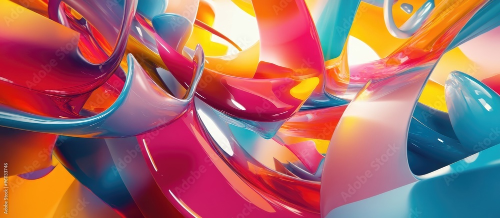 Poster vibrant and colorful abstract composition showcasing dynamic shapes and patterns for a modern artist