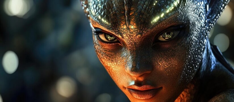 Reptilian female character poised for action 3D illustration