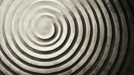 Obraz premium Abstract circular pattern with concentric rings in grayscale, creating a hypnotic and mesmerizing visual effect.