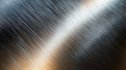 Abstract close-up of brushed metal texture with silver and golden hues, creating a sleek and industrial aesthetic for backgrounds and designs.