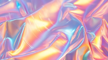 Naklejka premium Abstract colorful holographic iridescent texture background with wrinkled shiny foil, capturing light in dynamic and vibrant ways.