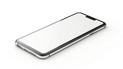 A silver smartphone on a white background.