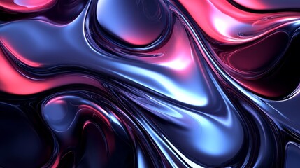 Obraz premium Abstract fluid art featuring a vibrant blend of blue and pink metallic-like swirls creating a mesmerizing visual effect.