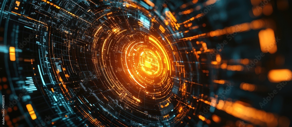 Poster abstract technology background featuring data visualization and 3d rendering elements