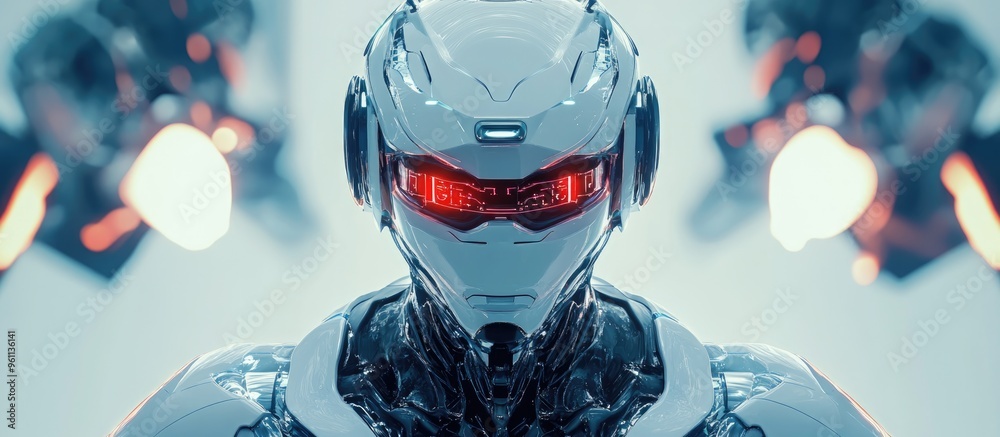 Poster futuristic robot cyborg on a high energy tech background featuring explosive installations concept o