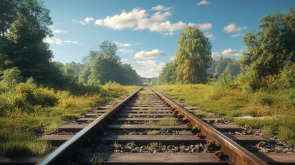 Obraz premium Abandoned railway during daylight Sturdy iron infrastructure mode of transport serving its intended function