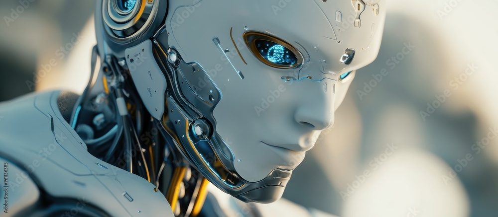 Aufkleber 3d render of a cyborg robot showcasing concepts of artificial intelligence and machine learning auto