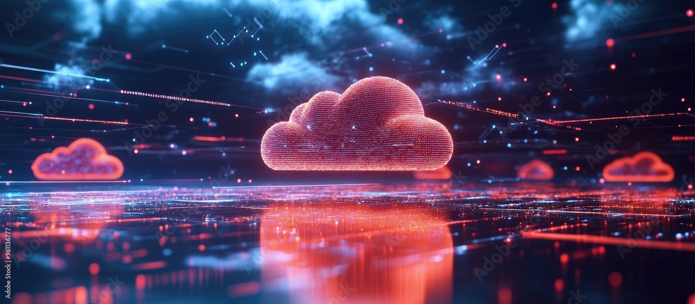 Poster cloud storage concept emphasizing digital communication and internet connectivity within data inform