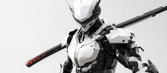 3D rendering of a robot designed as a male samurai set against a white background