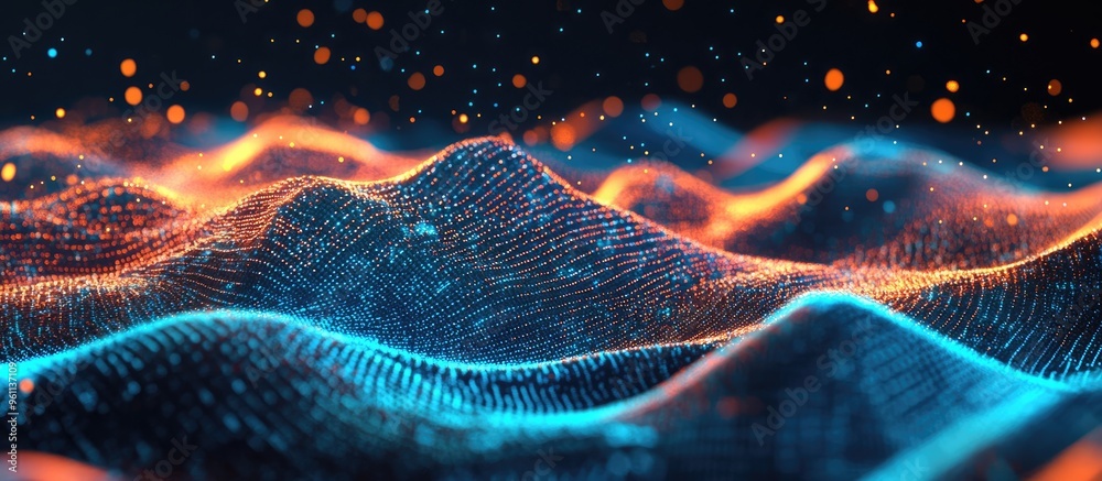 Aufkleber 3d visualization of big data technological wave representation analytics in a digital background wit