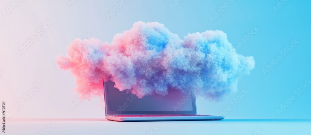 Poster cloud computing concept featuring a notebook with a cloud graphic isolated on a white background