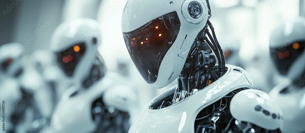 Aufkleber futuristic robots in motion showcase advanced technology 3d rendering highlights robotic action and 