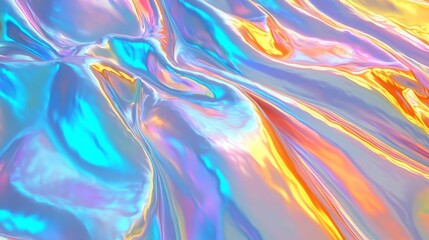 Abstract iridescent background with vibrant, colorful gradient hues blending seamless patterns creating a fluid and mesmerizing visual effect.