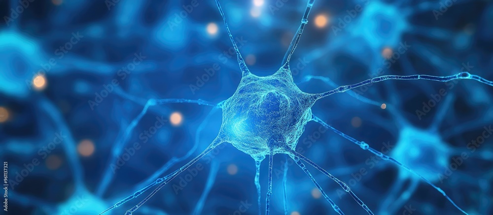 Poster abstract representation of neural connections set against a blue backdrop a technological design the