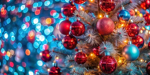 Christmas Tree With Baubles And Blurred Shiny Lights