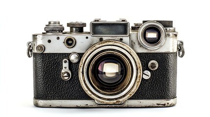 Vintage film camera with leather cover.