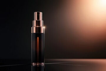 A sleek, elegant cosmetic bottle with a modern design and reflective surface.