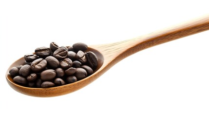 Fototapeta premium Roasted coffee beans in a wooden spoon.