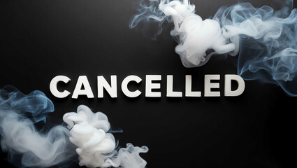 cancelled word made of smoke on black background