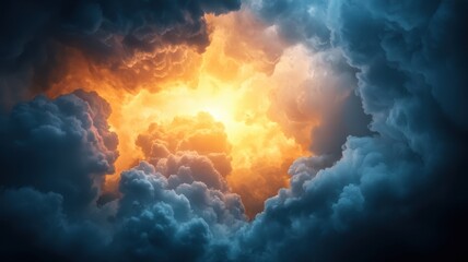A stunning cloud formation illuminated by a fiery orange glow, creating a dramatic celestial scene in the atmosphere.