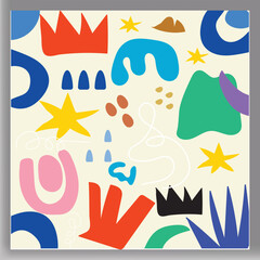 Modern abstract natural floral seamless pattern. Scandinavian cutout style