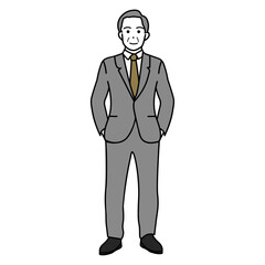 笑顔で立っているスーツの中高年