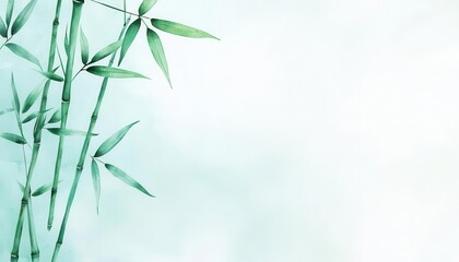 Bamboo stalks in a minimalist watercolor style, soft hues of green and blue blending seamlessly for a modern look