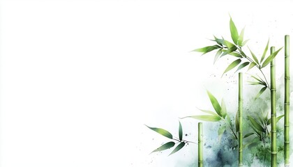 Naklejka premium Bamboo stalks in a minimalist watercolor style, soft hues of green and blue blending seamlessly for a modern look