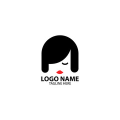 hairy woman face logo design vector