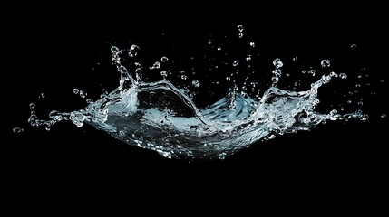 A close-up of a water splash, frozen in mid-air against a black background.
