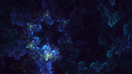 3D manual rendering abstract blue fractal light background. Its not AI Generatd illustration.